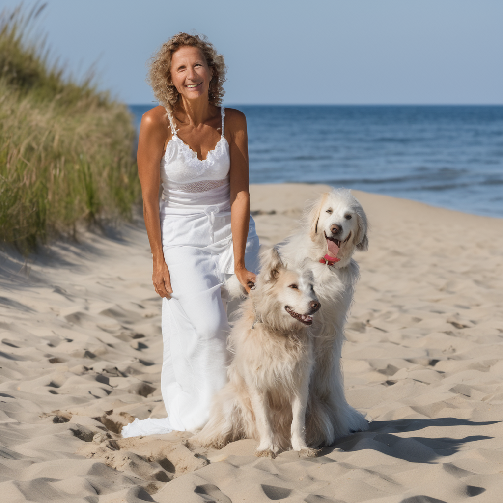 Frau mit Hund am Strand