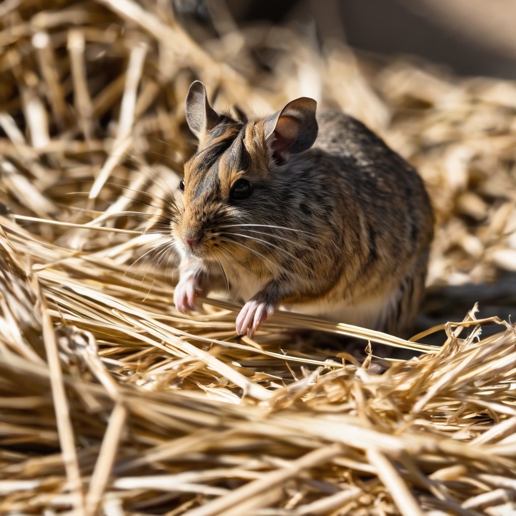 Degu eating hay